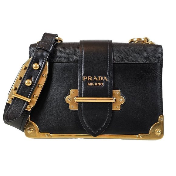 Prada Handbags - Prada Cahier Medium Black Leather Cross Body Bag